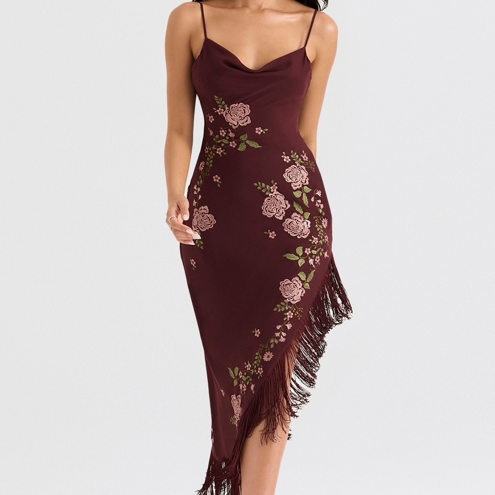 ELOISA
Wine Embroidered Midi Dress